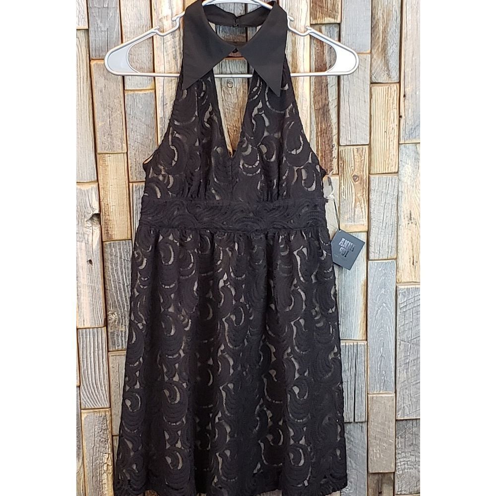 Anna sui for target black lace halter dress high neck shirt size 3 - Picture 1 of 5